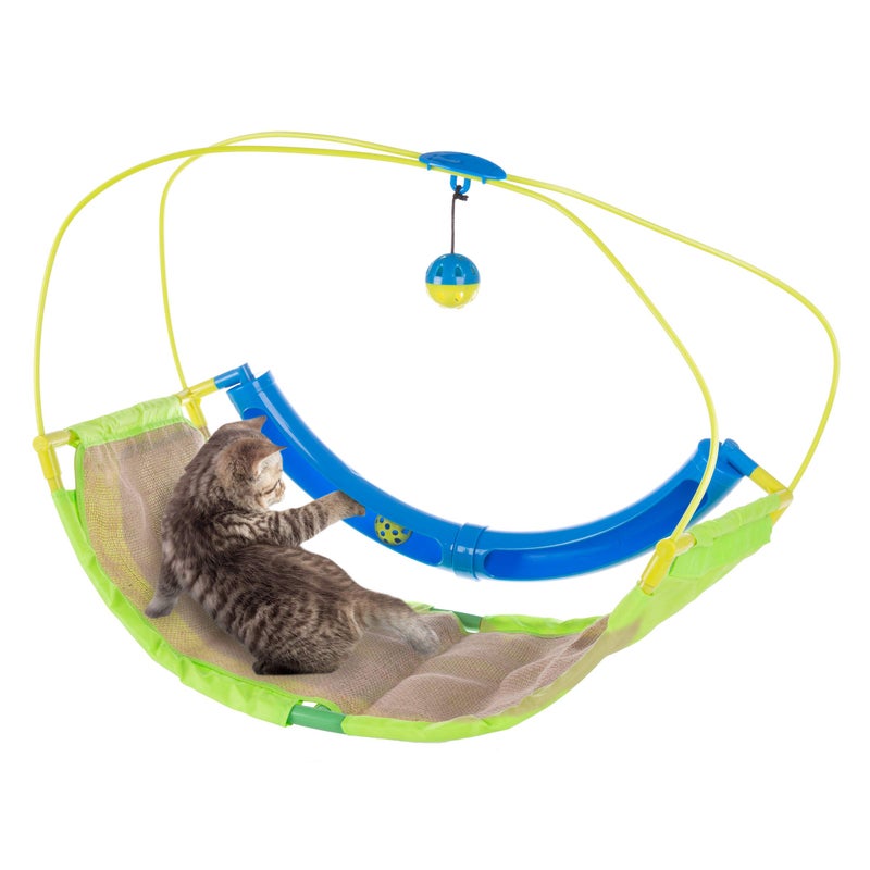 PETMAKER Interactive Cat Toy Rocking Activity Mat- Swing Playing Station with Sisal Scratching Area, Hanging Toy, Rolling Ball for Cats and Kittens - Image 1